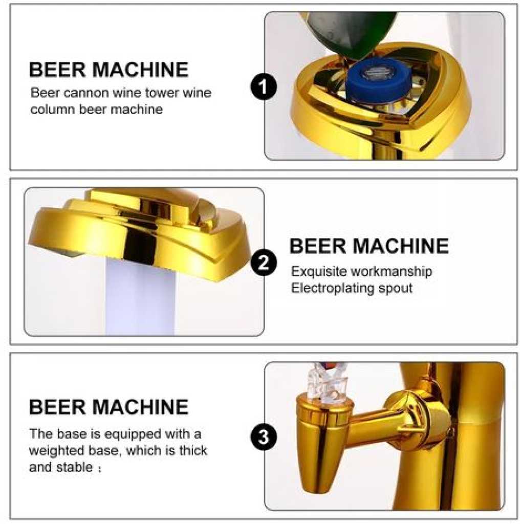 Beer Tower 4.5 Liters Drink Beverage Dispenser Plastic with Ice Tube- Gold.