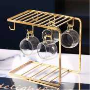 6 Tea Coffee Cups And Saucers Stand Rack Organizer Gift Set- Gold.