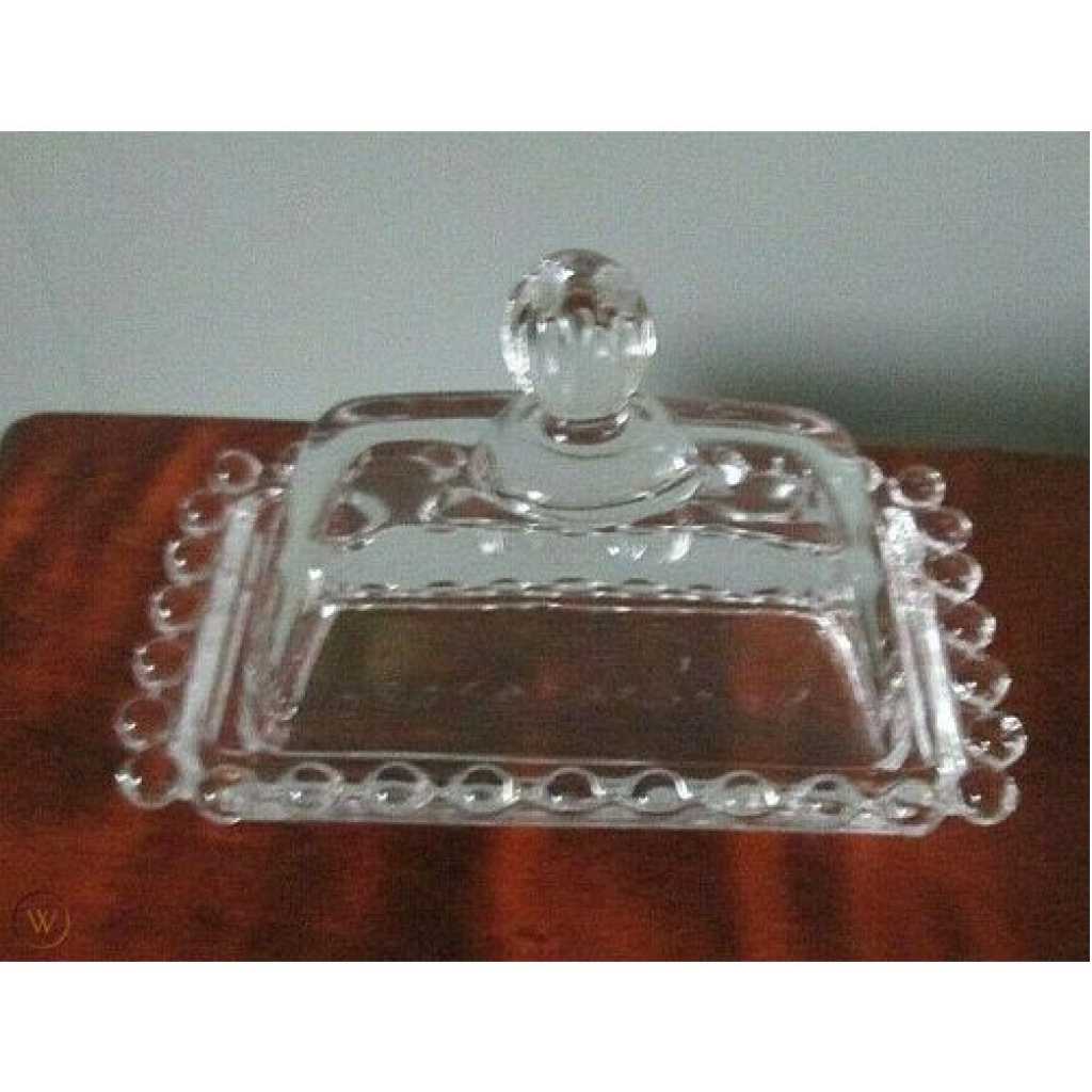 Glass Butter Dish with Handled Lid Classic Covered 2-Piece Design Tray- Clear