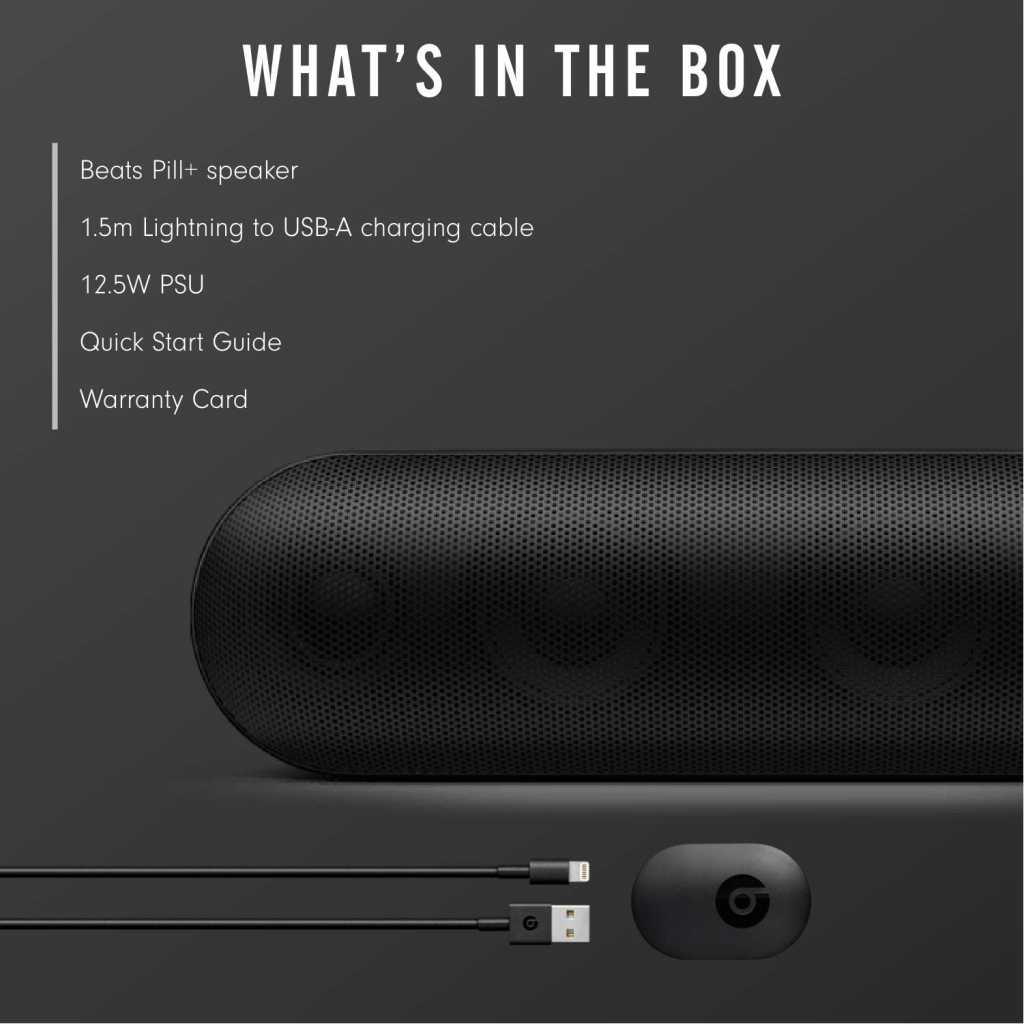 Beats Pill+ Portable Wireless Speaker - Stereo Bluetooth, 12 Hours of Listening Time, Microphone for Phone Calls - Black