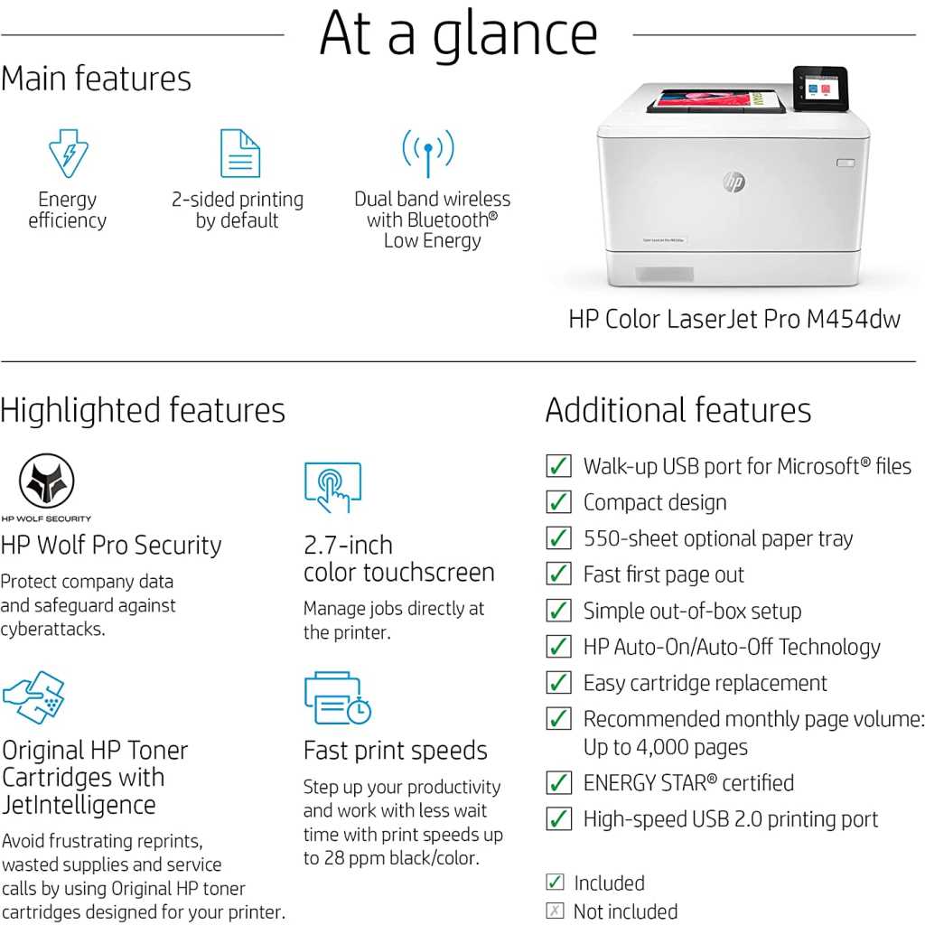 HP Color Laserjet Pro M454dw Wireless Printer (W1Y45A)