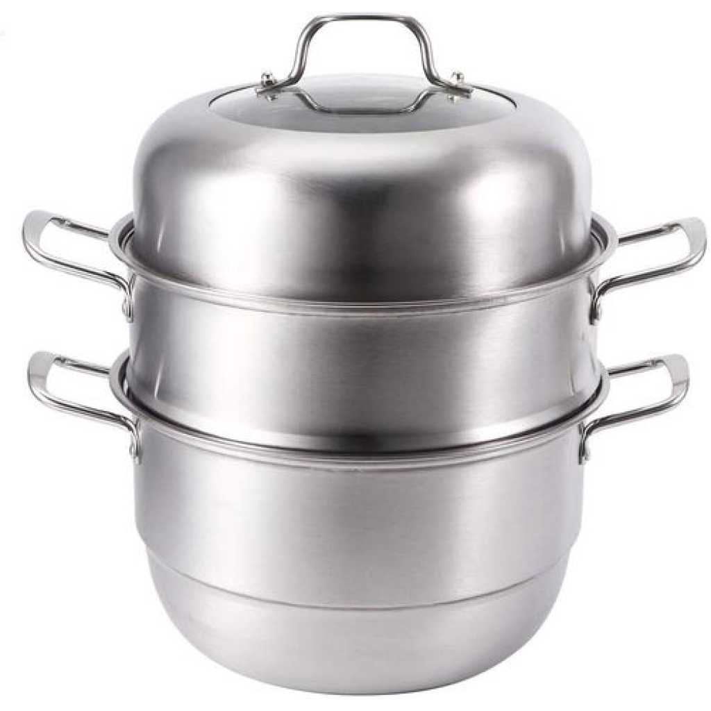 28Cm - 3 Layer Stainless Steel Food Saucepan And Steamer Soup Pot -Silver.