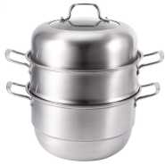 28Cm - 3 Layer Stainless Steel Food Saucepan And Steamer Soup Pot -Silver.