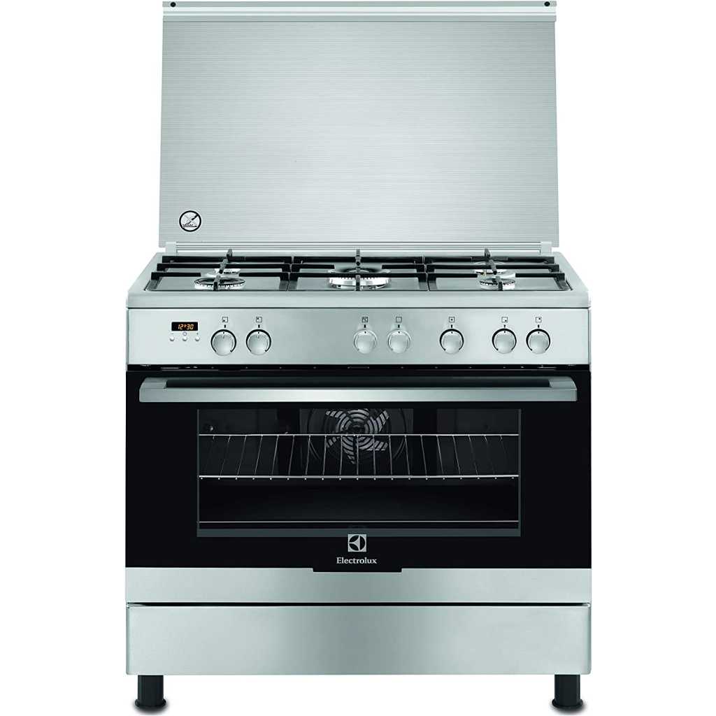 Electrolux Full Gas Cooker 90X60cm EKK925A0OX; 5 Gas Burners, Electric Oven & Grill, Thermostat & Rotisserie, Multi-Function Oven, Steel - Silver.