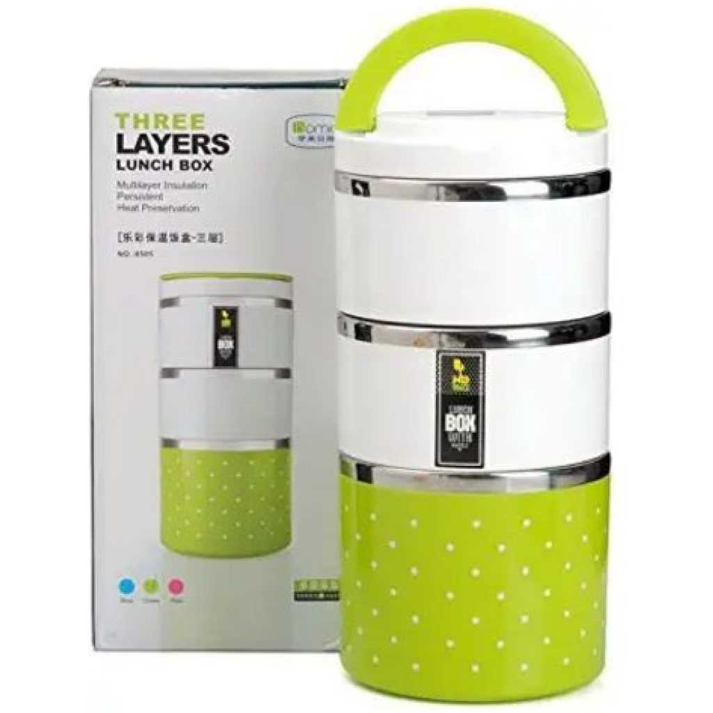 3 Layer Steel Food Insulated Lunch Box Container Tiffin- Multi-colours.