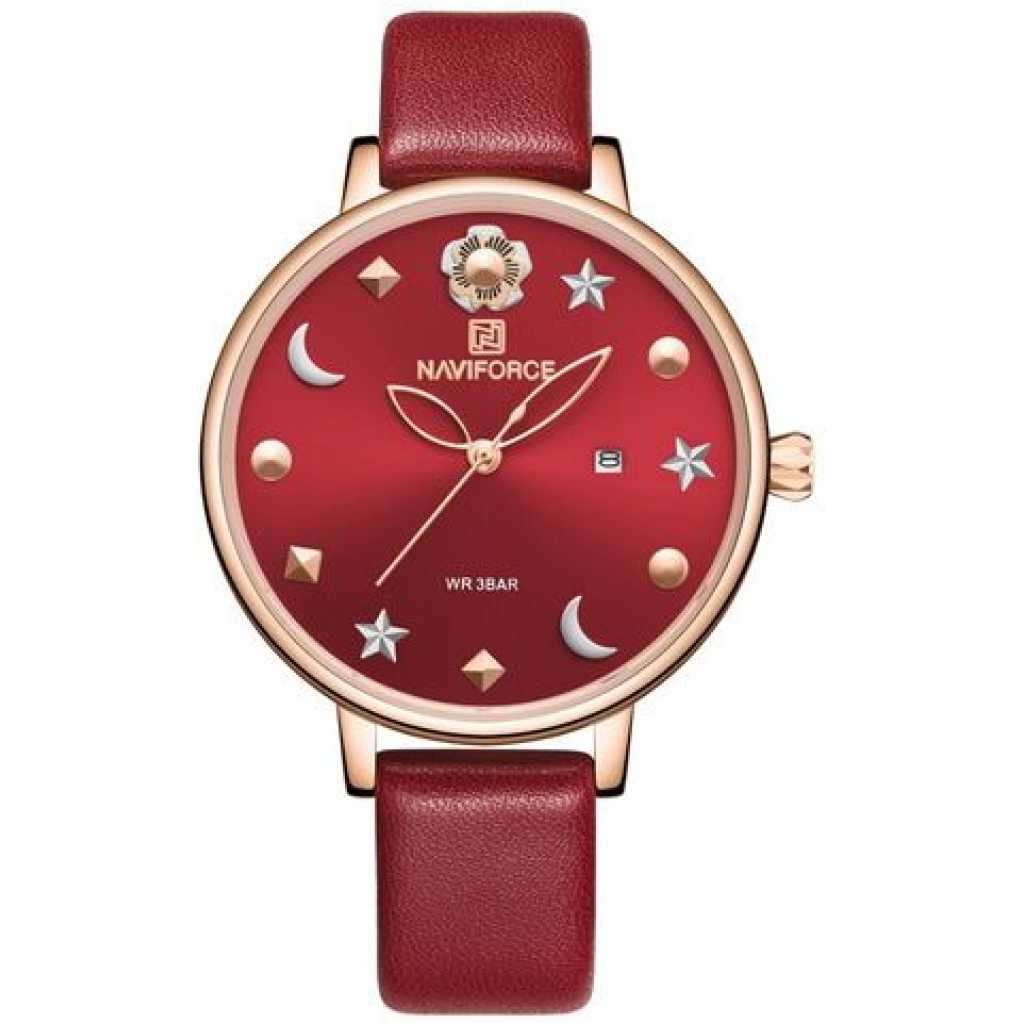 Naviforce NF5009 Moon Star Design Casual Style Women Wrist Watch Waterproof - Red