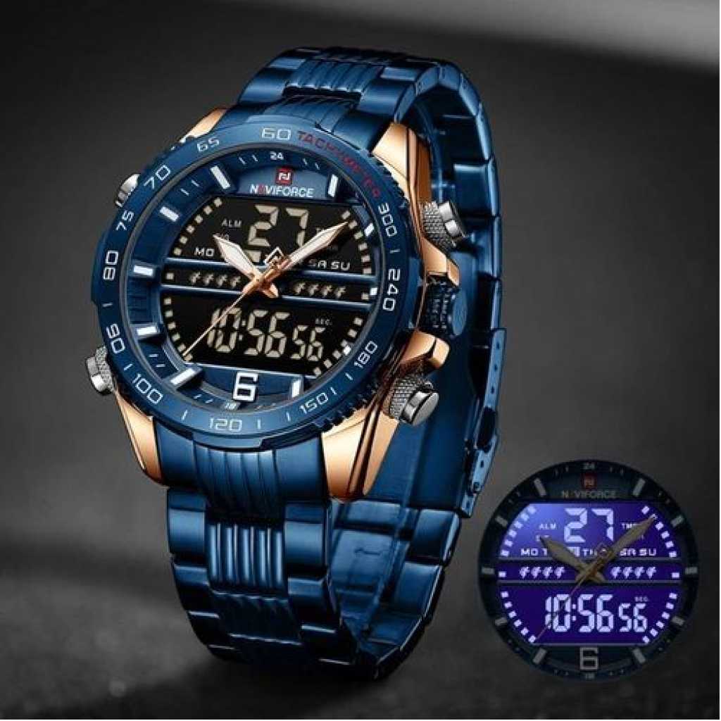 Naviforce Men's Top Brand Dual Display Watch - Blue Gold
