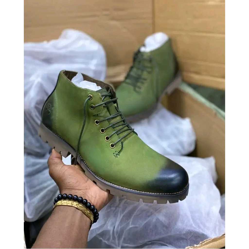 Men's Designer Timberland Boots - Green&Coffee Brown
