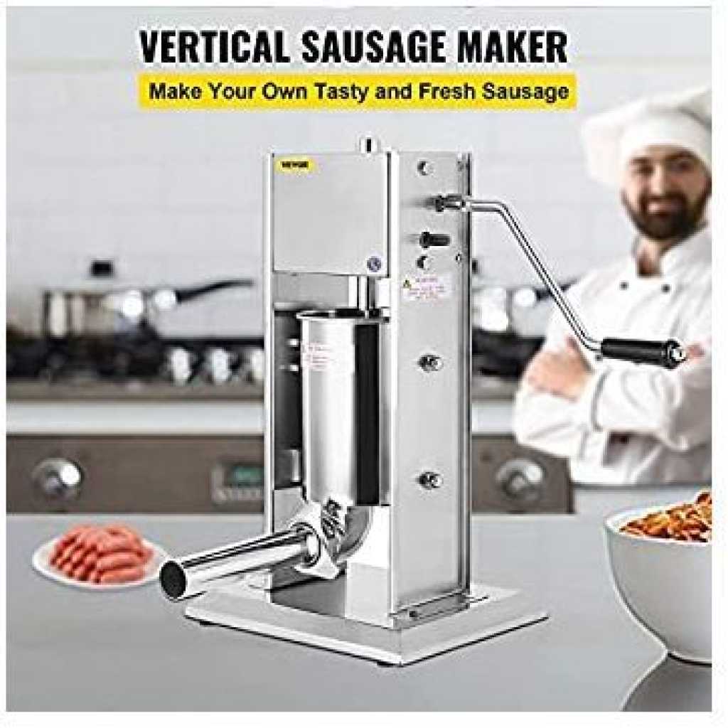 Sausage Filler Machine 5L Stainless Steel Sausage Maker Vertical Manual two Speed - Silver