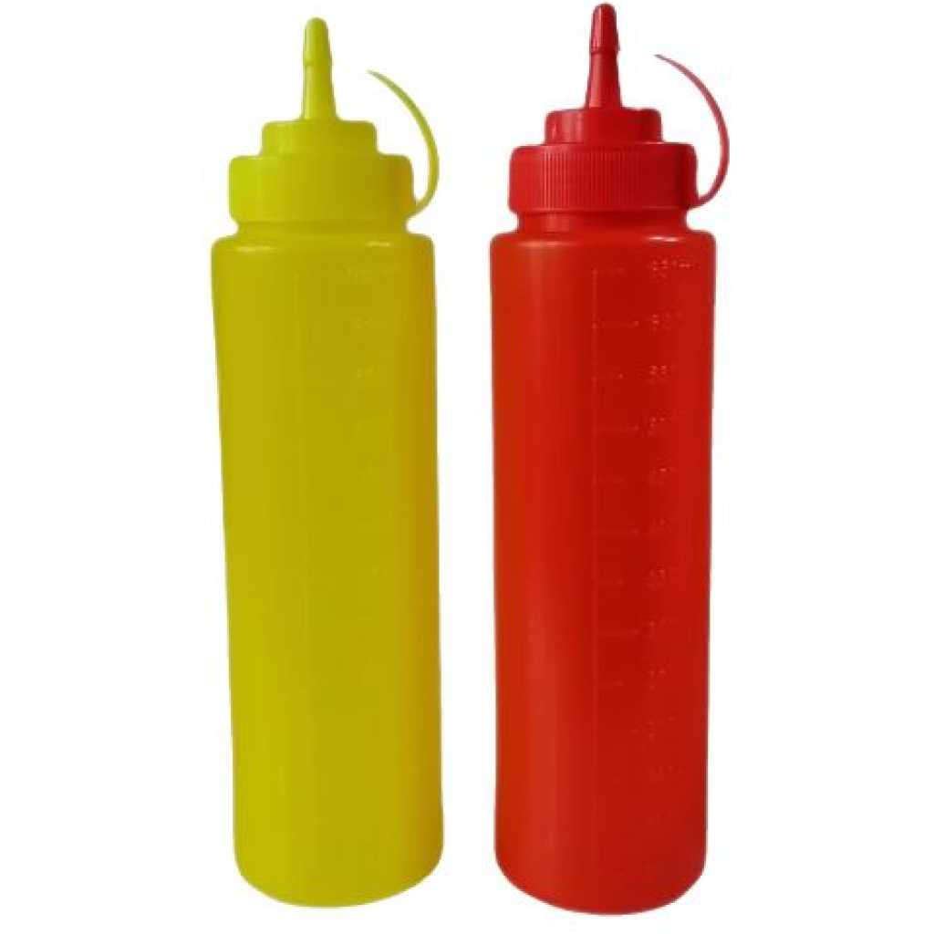 2 Pcs Plastic Squeeze Dispenser Vinegar Oil Tomato Sauce Bottles - Multi-colour.