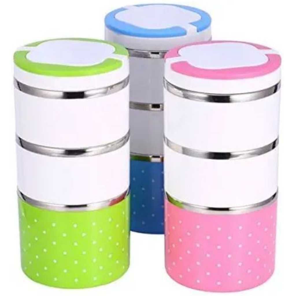 3 Layer Steel Food Insulated Lunch Box Container Tiffin- Multi-colours.