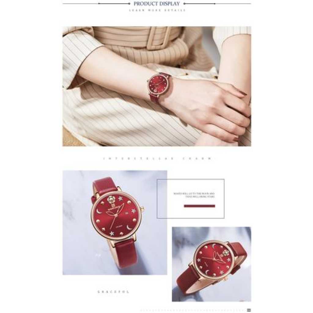 Naviforce NF5009 Moon Star Design Casual Style Women Wrist Watch Waterproof - Red