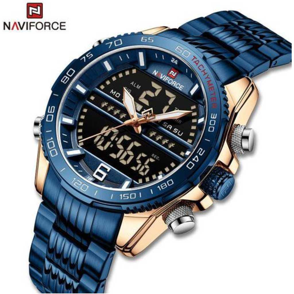 Naviforce Men's Top Brand Dual Display Watch - Blue Gold