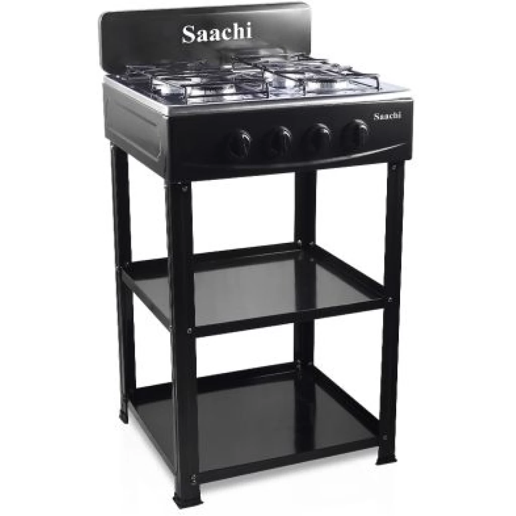 Saachi Stainless Steel 4 Gas Burner Stove With Shelves - Black