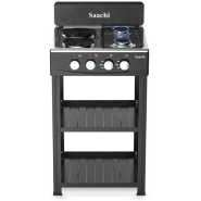 Saachi Stainless Steel Gas Burner With 2 Gas Tops, 2 Hot plates & Shelves - Black