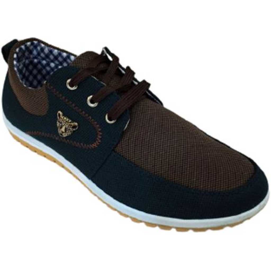 Men's Lace Up Sneakers - Navy Blue,Brown,White