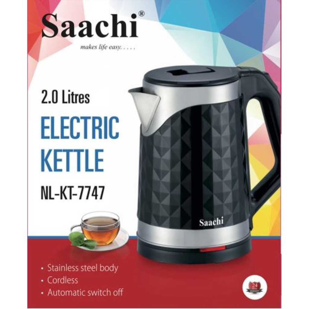 Saachi Stainless Steel Electric Kettle 2L NL-KT-7747- Silver & Black