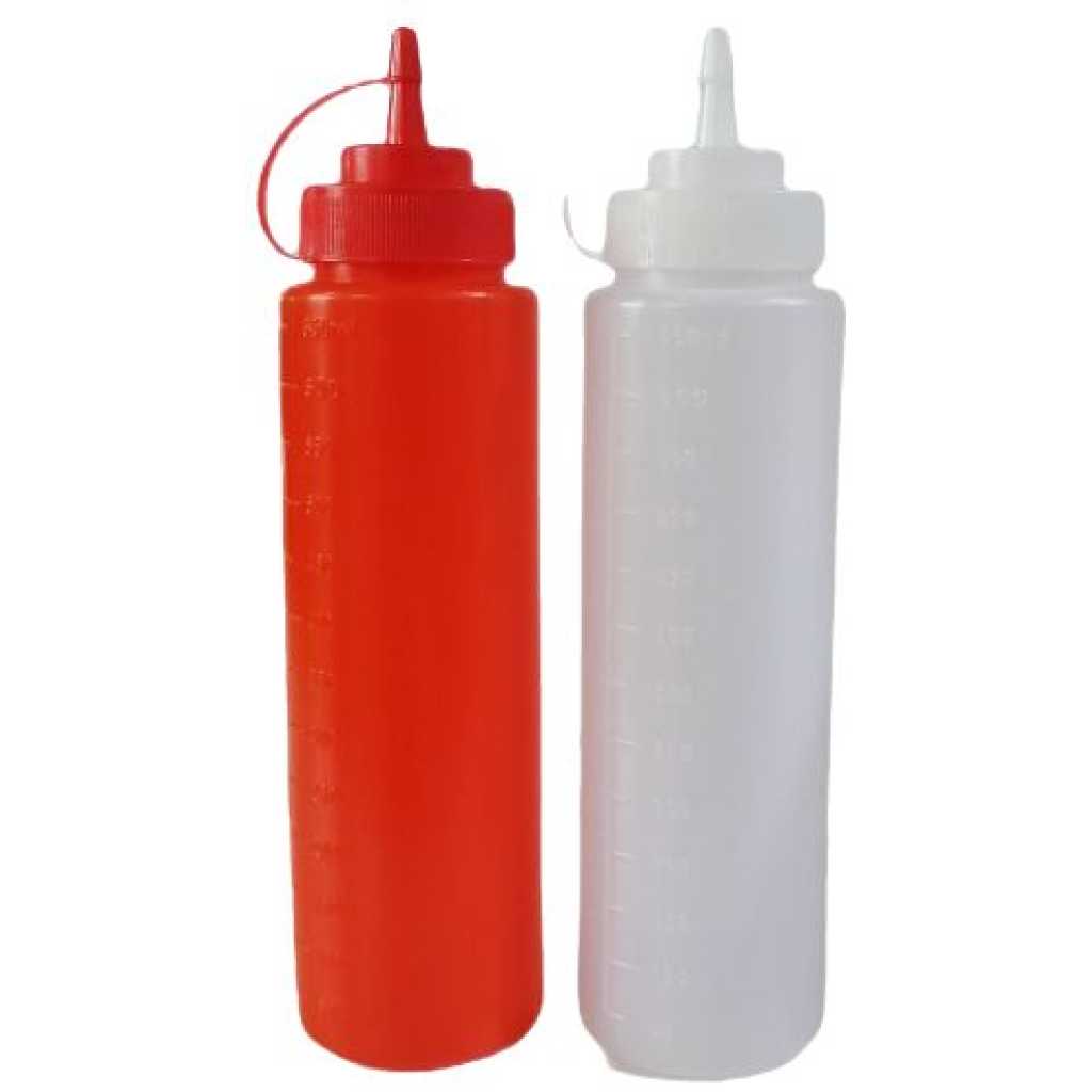 2 Pcs Plastic Squeeze Dispenser Vinegar Oil Tomato Sauce Bottles - Multi-colour.