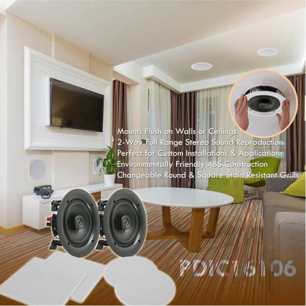 Pyle 2-Way In-Wall In-Ceiling Speaker System - Dual 10 Inch 300W Pair of Ceiling Wall Flush Mount Speakers w/ 1" Silk Dome Tweeter, Adjustable Treble Control - For Home Theater Entertainment