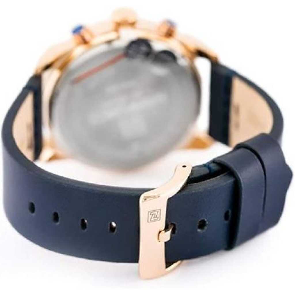 Naviforce Men's Designer Leather Strap Watch - Blue, Gold