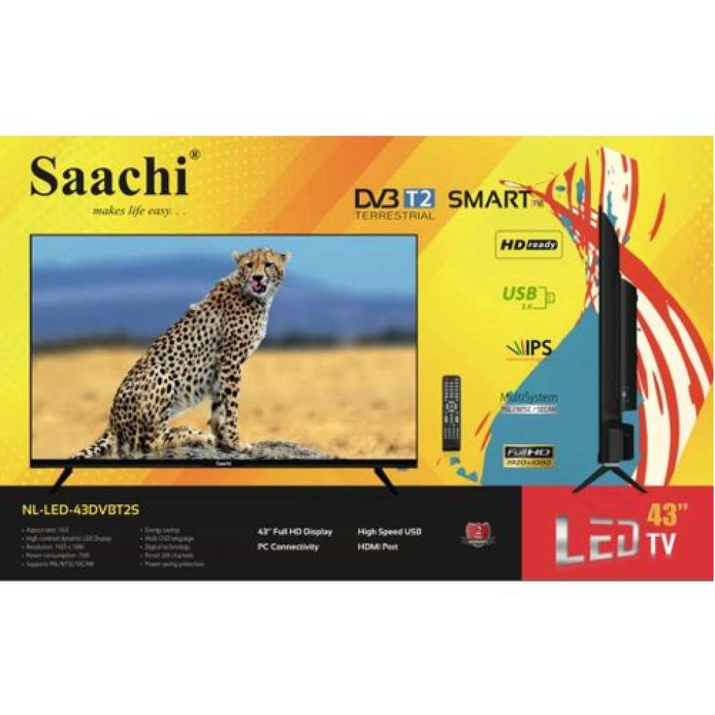 Saachi 43 Inch Frameless Digital TV With Inbuilt Free To Air Decoder - Black