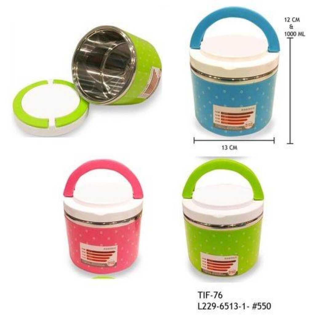 1 Layer Steel Food Insulated Lunch Box Container Tiffin- Multi-colours.