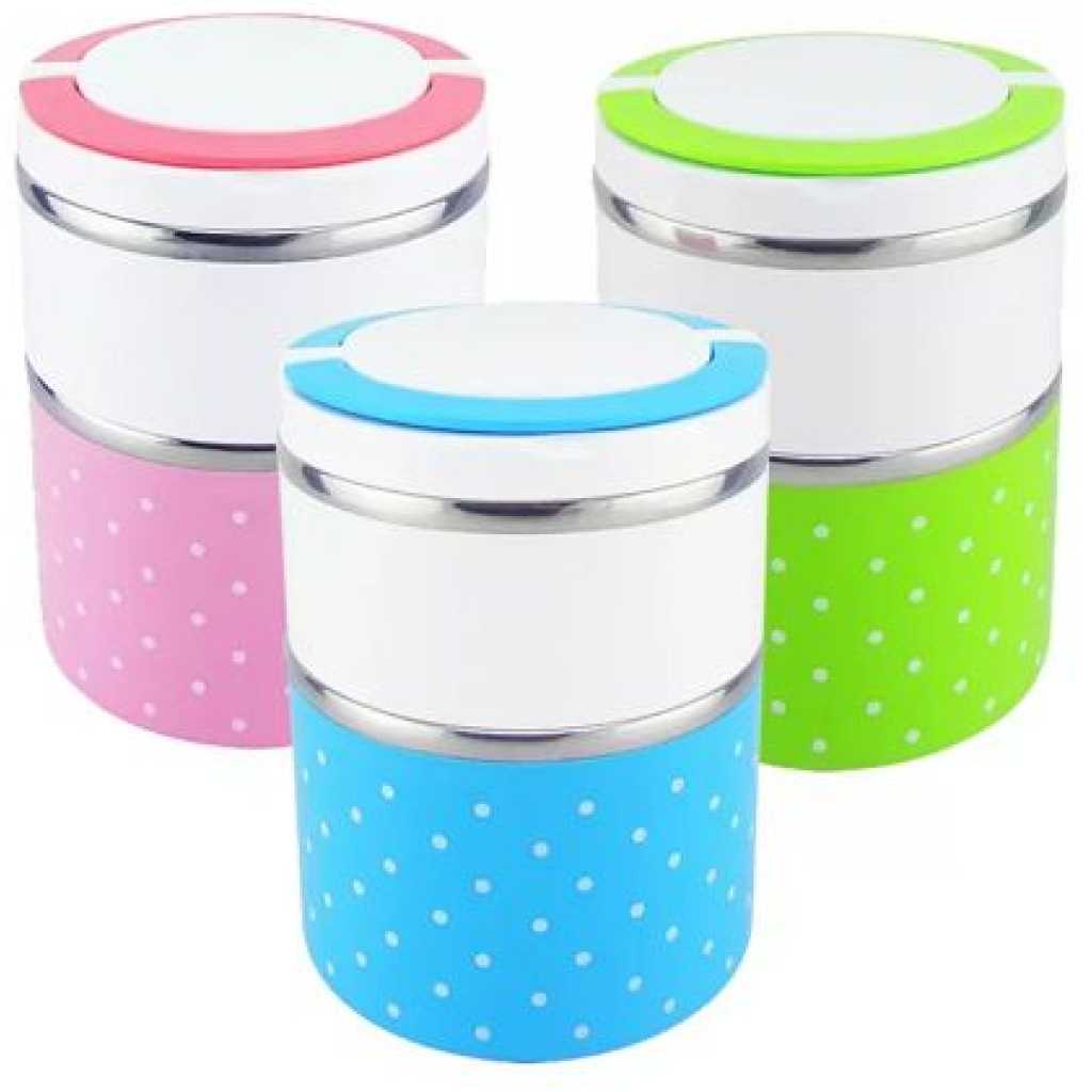 2 Layer Steel Food Insulated Lunch Box Container Tiffin- Multi-colours.