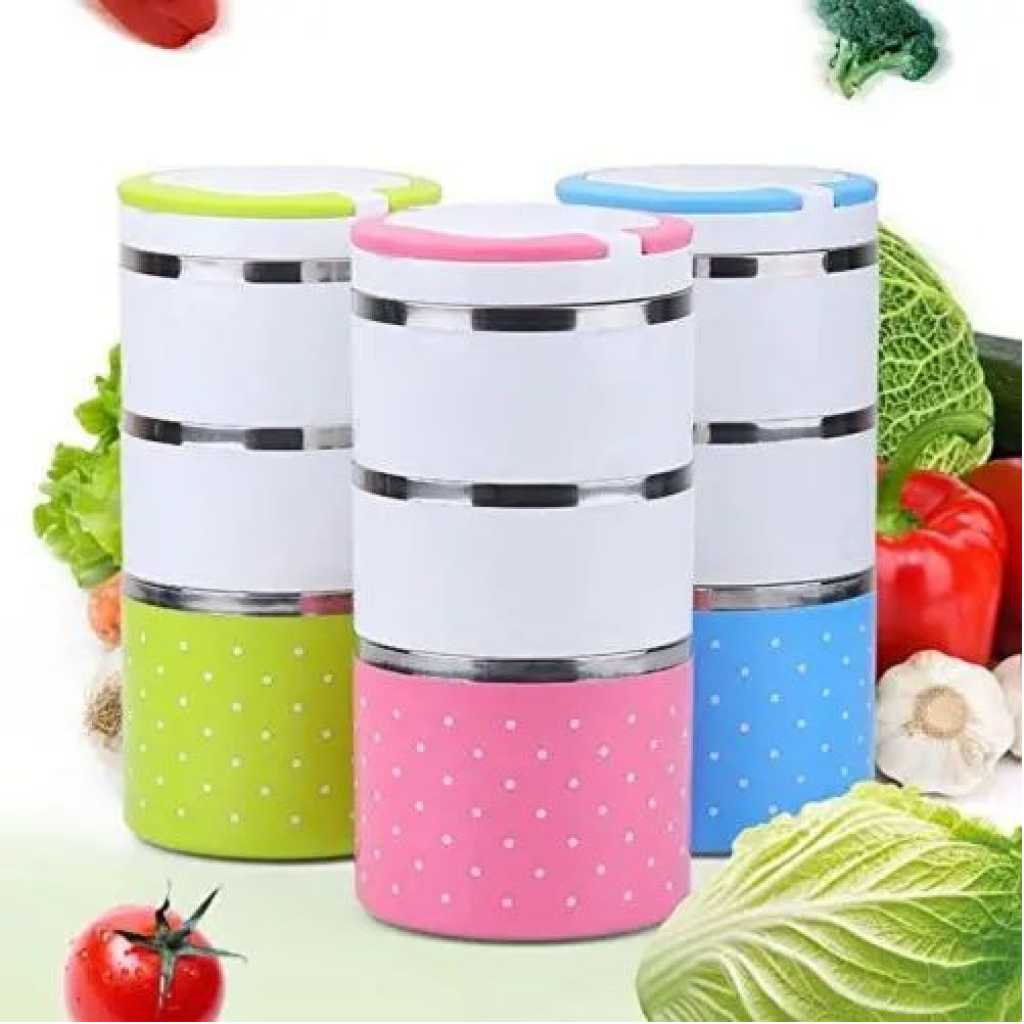 3 Layer Steel Food Insulated Lunch Box Container Tiffin- Multi-colours.