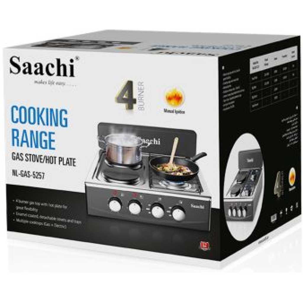 Saachi 2 Gas + 2 Electric Hot Plates Stainless Steel Table Top - Black