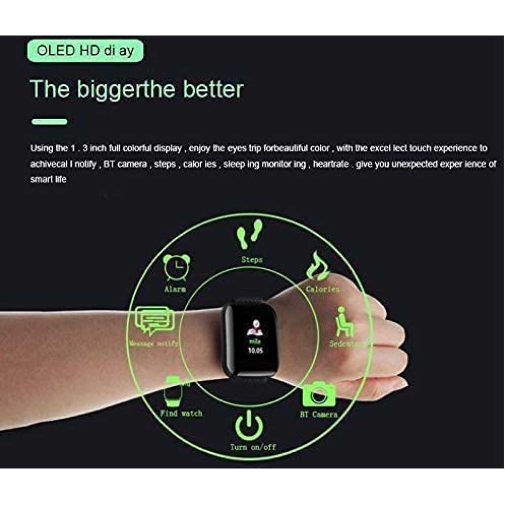 Smart Bracelet Fitness Tracker Color Screen Smartwatch Heart Rate Blood Pressure Pedometer Sleep Monitor (Black)