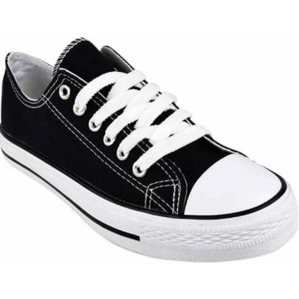 Black And White LaceUp Casual Unisex Canvas Sneakers