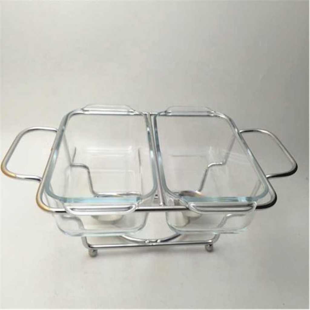 1.3L Multi-purpose Double Glass Chafing Dish Buffet Food Warmers- Clear.