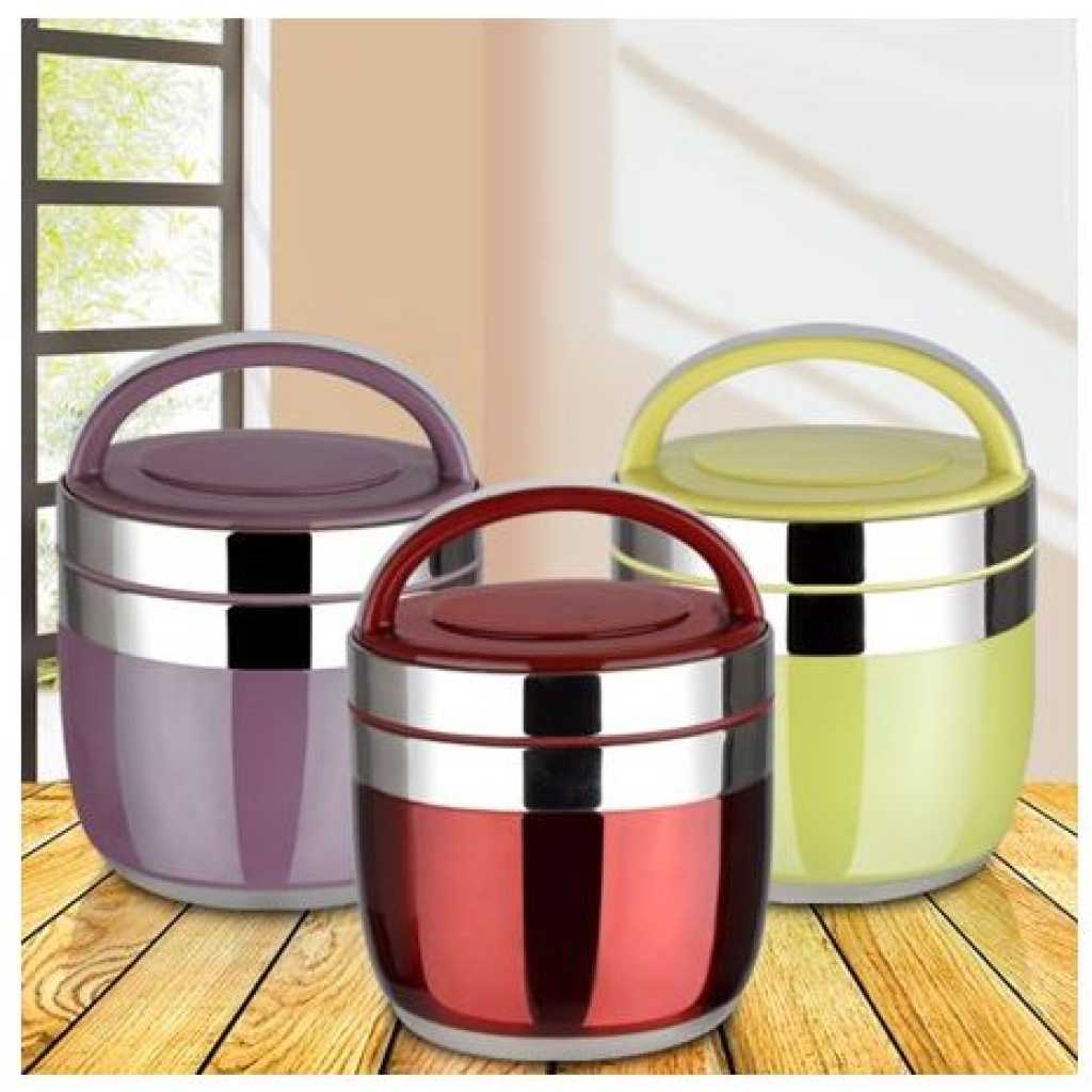 2 Layer Portable Steel Insulated Food Thermal Container Lunch Box 1.2L- Multi-colours.