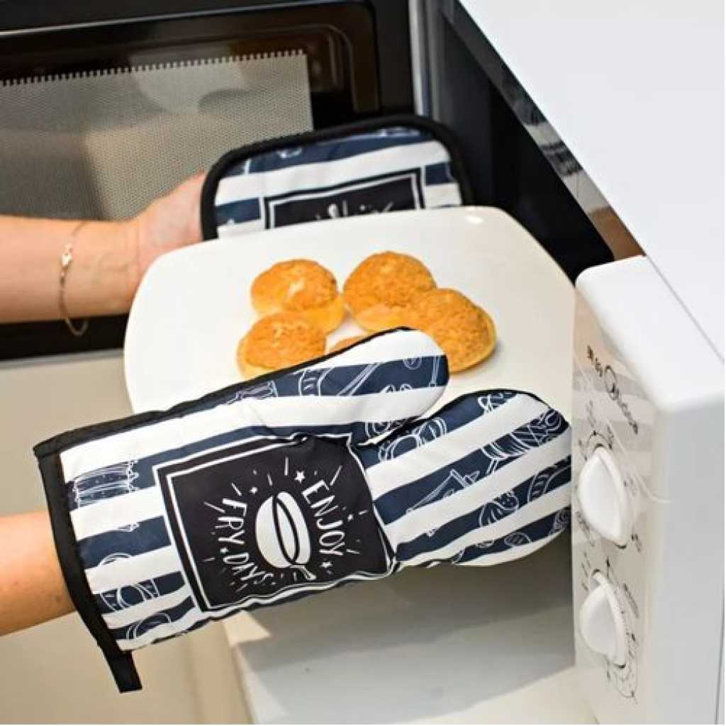 2pc Cotton Multi-Design Oven Mitt And Pot Holder -Multi-Colours.