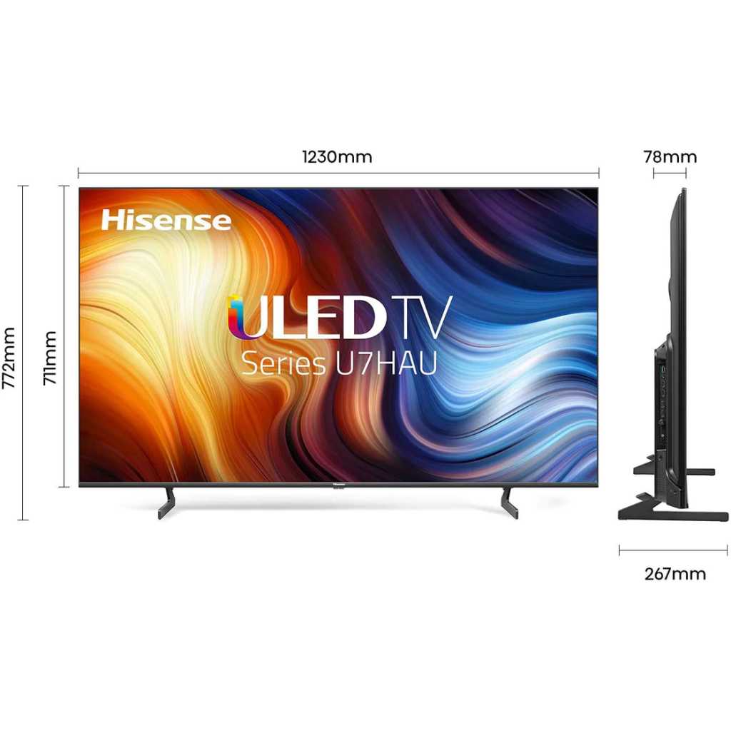 Hisense ULED 55 Inch Quantum Dot UHD Smart 4K TV, Dolby Vision IQ, Game Mode pro, HDR Adaptive, Dolby Atmos, Bluetooth, HDMI, USB - Black