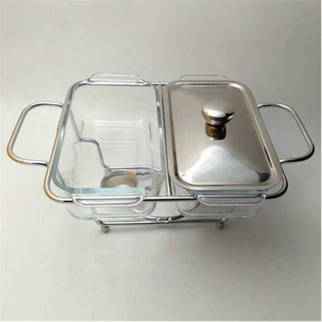 1.3L Multi-purpose Double Glass Chafing Dish Buffet Food Warmers- Clear.