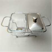 1.3L Multi-purpose Double Glass Chafing Dish Buffet Food Warmers- Clear. Serveware TilyExpress