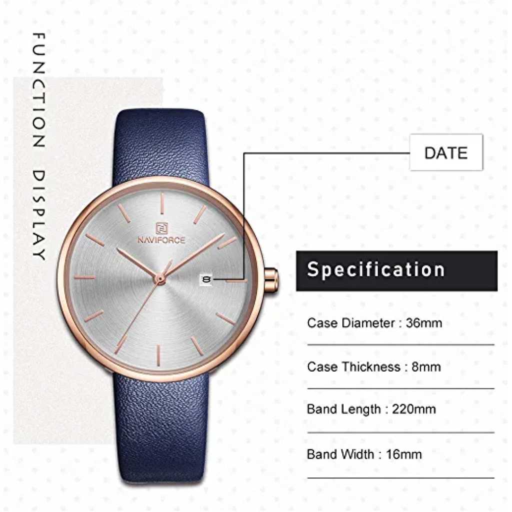 NAVIFORCE Original Women's Girls Simple Style Quartz Leather Strap Date Wrist Watch