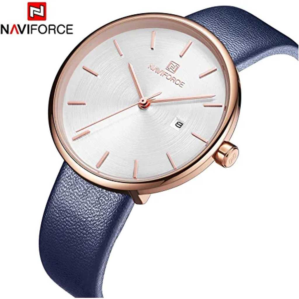 NAVIFORCE Original Women's Girls Simple Style Quartz Leather Strap Date Wrist Watch