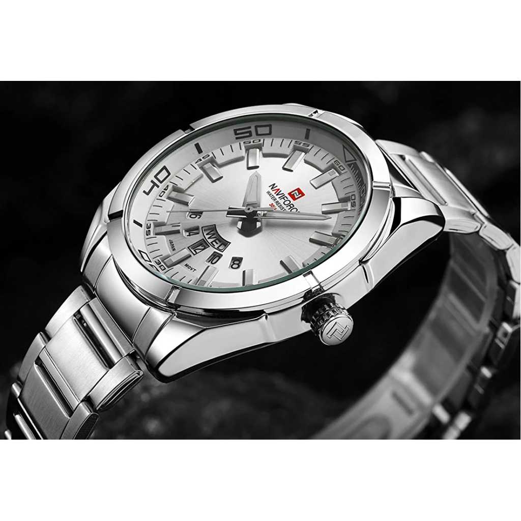 NAVIFORCE Men’s Sports Watches Waterproof Military Quartz Leather Strap Date Wrist Watch – Silver Men's Watches TilyExpress 12