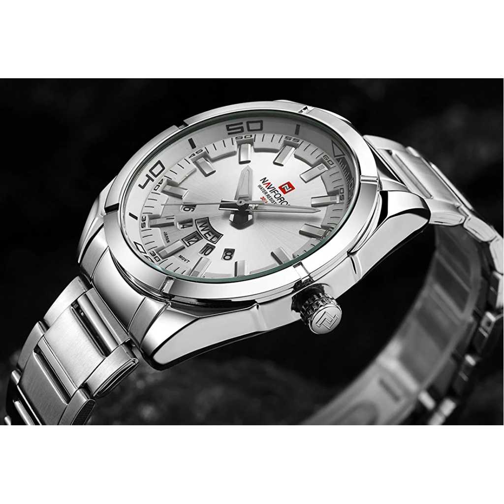 NAVIFORCE Men's Sports Watches Waterproof Military Quartz Leather Strap Date Wrist Watch - Silver