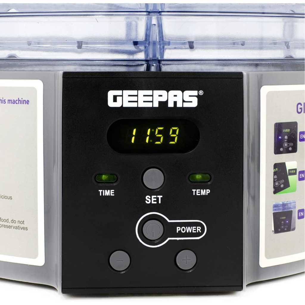 Geepas 520W Digital Food Dehydrator GFD63013UK – Food Dryer With 5 Large Trays, Adjustable Temperature & Timer Settings, Ideal For Fruit, Healthy Snacks, Vegetables, Meats & Chili, Bpa-Free - 2 Years Warranty