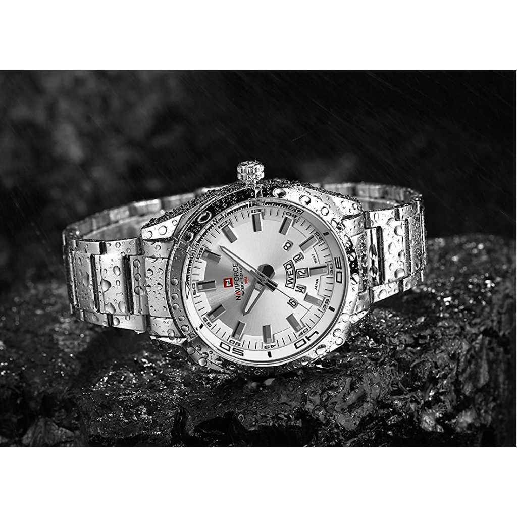 NAVIFORCE Men’s Sports Watches Waterproof Military Quartz Leather Strap Date Wrist Watch – Silver Men's Watches TilyExpress 14