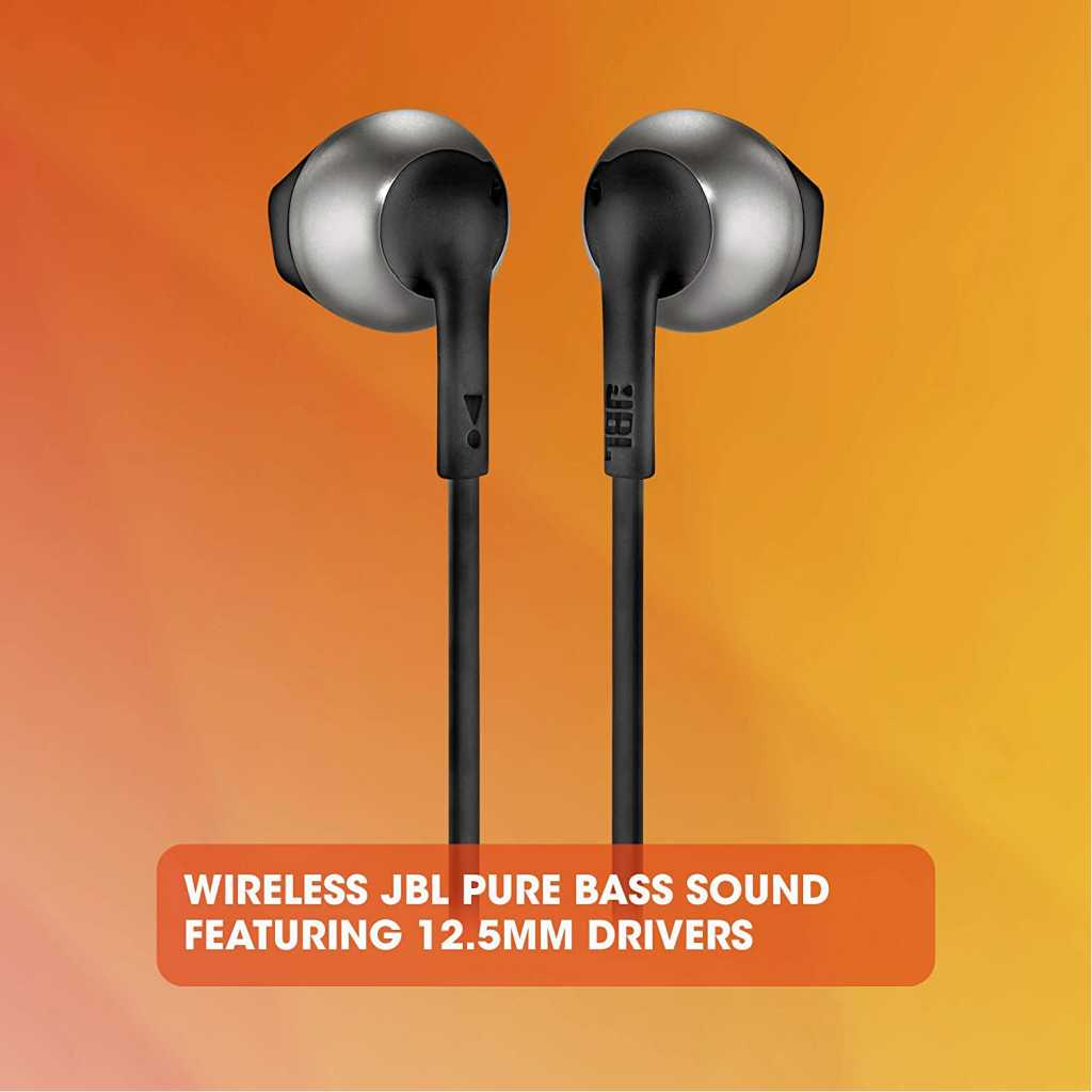 JBL T205BT by Harman Wireless Bluetooth in-Ear Neckband Headphones With Mic, JBL Pure Bass Sound, 6Hr Battery Life, Hands-Free Calls (Black)