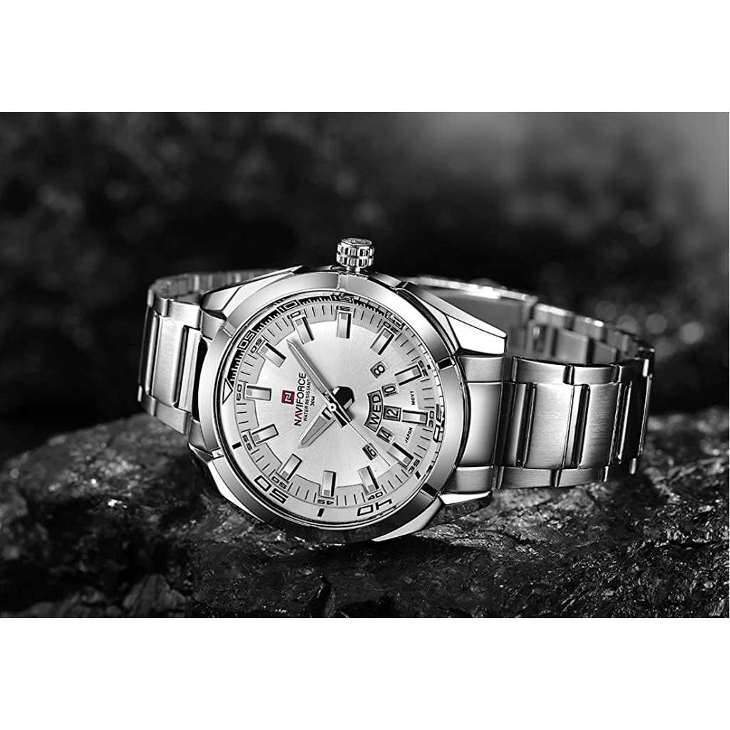 NAVIFORCE Men’s Sports Watches Waterproof Military Quartz Leather Strap Date Wrist Watch – Silver Men's Watches TilyExpress 9