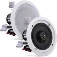 Pyle Pair 6.5” Flush Mount In-wall In-ceiling 2-Way Home Speaker System Spring Loaded Quick Connections Dual Polypropylene Cone Polymer Tweeter Stereo Sound 200 Watts (PDIC1661RD) White