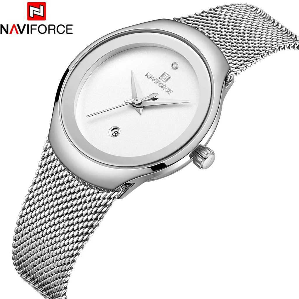 NAVIFORCE Women's Analogue Quartz Watch Waterproof Simple Stainless Steel Band