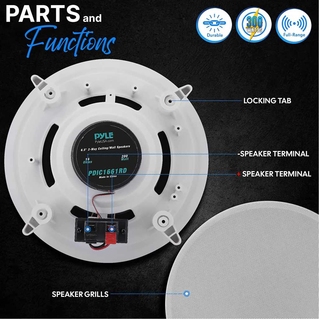 Pyle Pair 6.5” Flush Mount In-wall In-ceiling 2-Way Home Speaker System Spring Loaded Quick Connections Dual Polypropylene Cone Polymer Tweeter Stereo Sound 200 Watts (PDIC1661RD) White