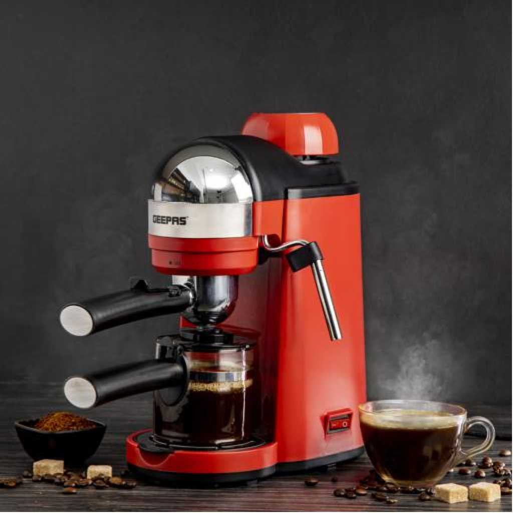 Geepas Espresso Coffee Maker, 240ml Capacity, SS Filter, GCM41513 | Stainless Steel Filter & Aluminum Die-Casting Filter Holder | 5 Bar High Pressure | On/Off Light Indicator