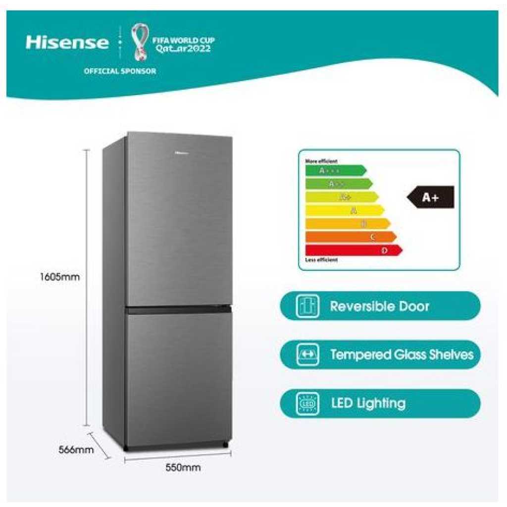 Hisense 290-Litre Double Door Fridge; Bottom Freezer Defrost Refrigerator | RB290D4S - Inox